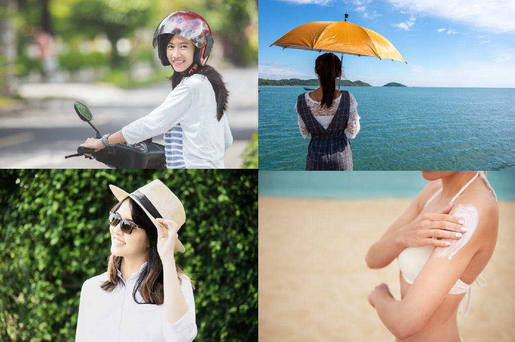 『防止傷害』可做到的皮膚防護工作，包含了擦防曬、戴帽子、穿防曬衣、撐陽傘